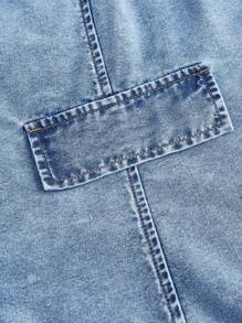 SHEIN MOD 大码夏季休闲无袖收腰 A 字牛仔连衣裙 - 淺色水洗藍 - 查看 4