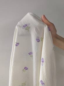 CottageSlumber Set de pijamale cu mânecă scurtă și guler cu volan din șifon cu imprimeu floral - Violet - Vizualizare 7