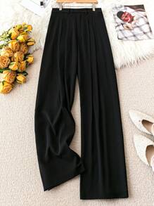 SHEIN LUNE Cộng với kích thước Quần váy ống rộng màu trơn thông thường - Màu xanh lam - Xem 1