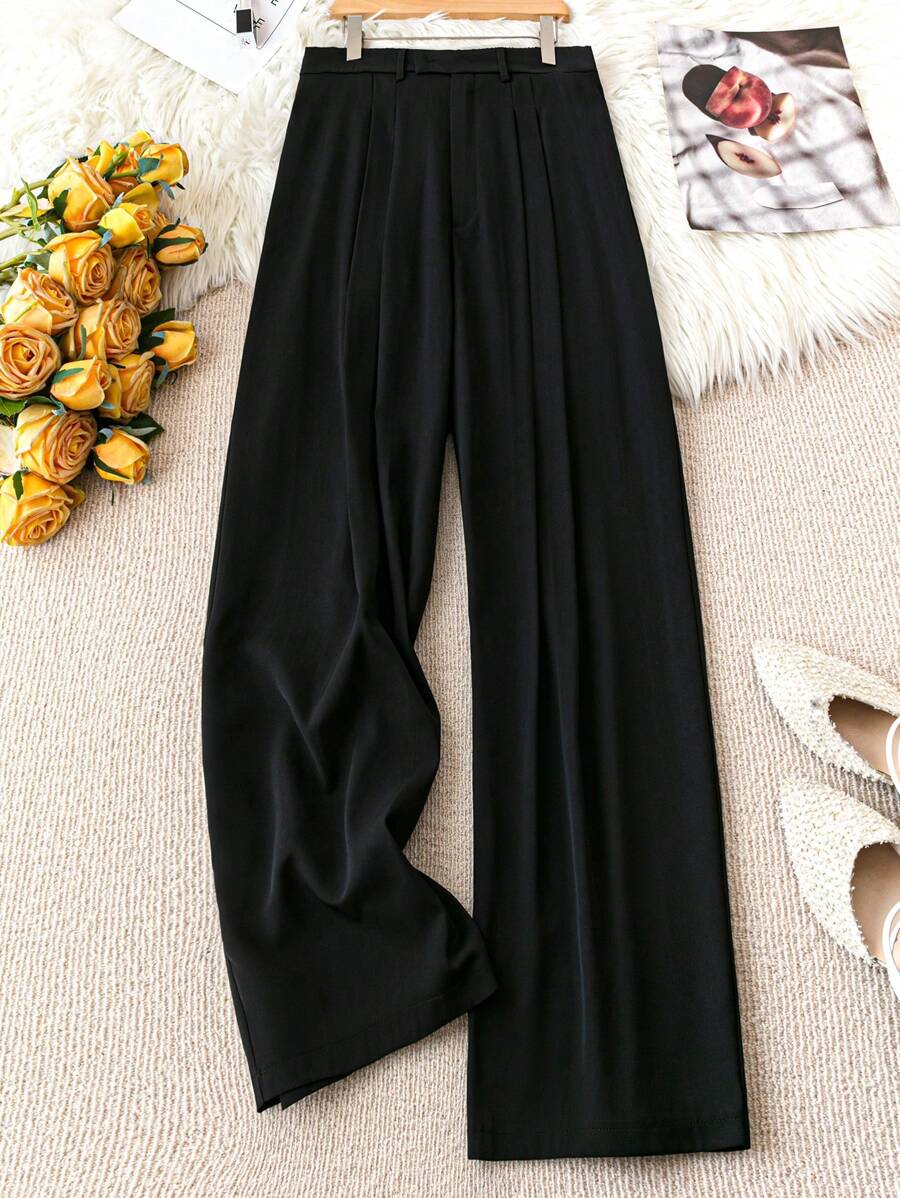 SHEIN LUNE Cộng với kích thước Quần váy ống rộng màu trơn thông thường - Màu xanh lam - Xem 1