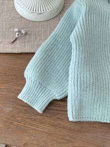 SHEIN LMoss Kids LMoss 女婴两件套开衫和阔腿裤针织装，适合秋冬季户外、休闲场合 - 綠色 - 查看 5