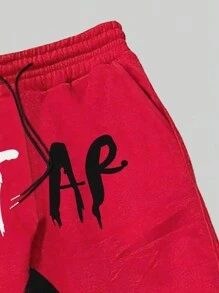 Manfinity Homme Plus Size Men's Letter & Pentagram Print Drawstring Waist Flared Casual Sweatpants