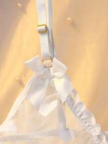 3 piezas Set de lencería sexy de encaje blanco con corazón - Blanco - Ver 3