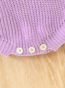 Baby Girl Casual Floral & Letter Design Knitted Romper, Spring/Fall - Mauve Purple - View 5