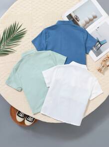 3 Stücke/Set Kleine Jungen Muster Stehkragen Kurzarm Hemd Set