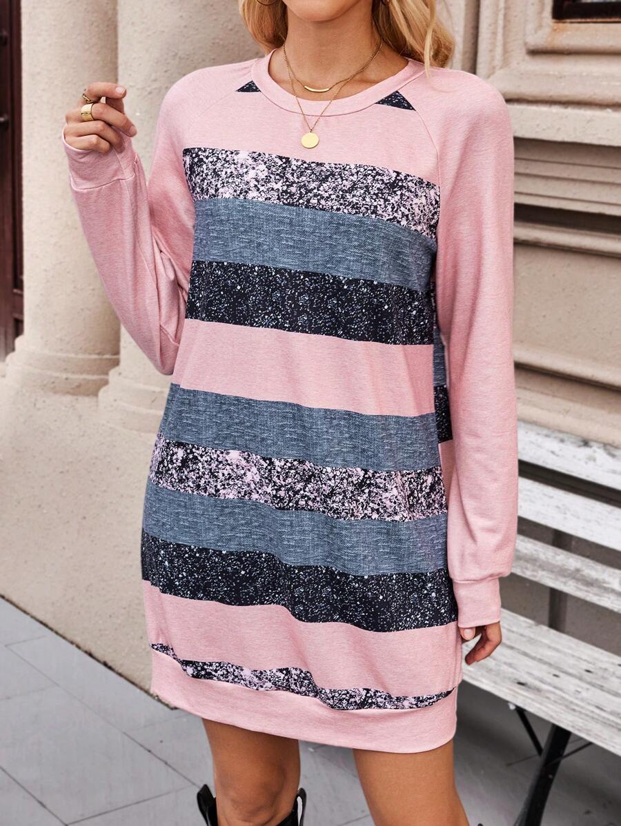 SHEIN LUNE 1 件女式休闲条纹印花长袖运动衫 - 彩色 - 查看 1