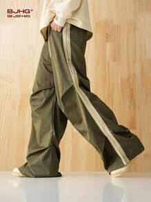 BJHG Men's Woven Wide-Leg Paratrooper Pants With Stack Design - Olive Green - View 3