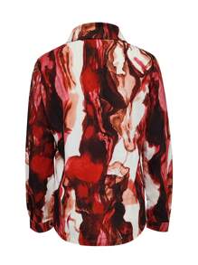 SHEIN Clasi 1 件时尚蜡染印花长袖衬衫，春秋 - 紅色 - 查看 2