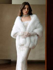 Anewsta Elegant Women's Fluffy Shawl, Winter For Holiday Party Clothes