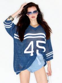 MUSERA Y2K Oversized Knit Football Top - Multicolor - View 1