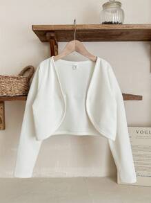 SHEIN Tween Girl Commuting Casual Solid Color Long Sleeve Cropped Knit Cardigan, Spring/Summer,In Fall/Winter