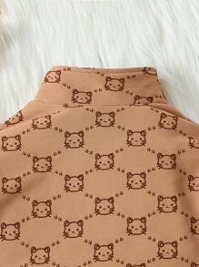2pcs/Set Toddler Girls' Casual Cute Cat Paw Print Design Jacket With Letter Patch & Pants, Outfit Set - Multicolor - View 8