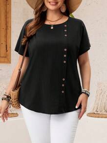 EMERY ROSE Áo cánh tay ngắn màu đen mùa hè cỡ lớn cho nữ - màu đen - Xem 4