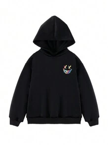 SHEIN Explorewe Tween Boy Casual Colorful Devil Face Print Sweatshirt, Autumn, For Halloween Party - Black - View 2