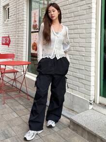 DAZY Áo len đan nhẹ màu trơn cho nữ - trắng - Xem 3