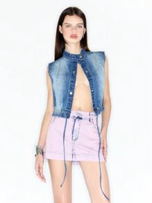 MUSERA Y2K Mock Neck Denim Drawstring Sleeveless Top Spring 90's Cute Sexy Summer