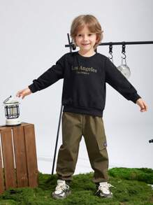 SHEIN Leap Crew 男孩口號圖案衛衣和貨物褲