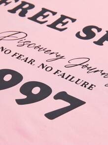 SHEIN Tween Girls' Loose Casual Sports Round Neck Short Sleeve T-Shirt And Shorts Set With Letter Print - Pink - View 11