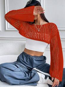 SHEIN Unity Women's Boat Neck Long Sleeve Loose Comfortable Sexy Charming Elegant Sweater - Orange - View 4
