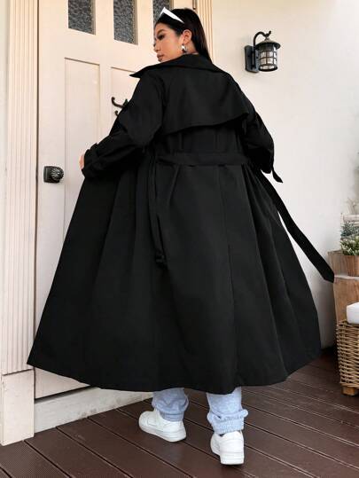 Flirla Chaqueta larga informal de manga larga y unicolor para mujer talla grande