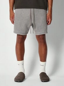 SUMWON Regular Fit Drop Crotch Washed Essential Short - Brown - View 2