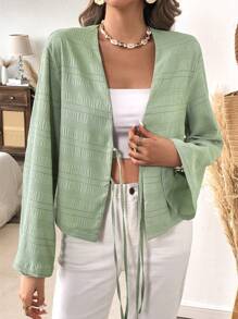 SHEIN VCAY Casual Solid Color Woven Loose Fit Long Sleeve Women Blouse