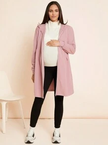 SHEIN Chaqueta informal para maternidad 3 en 1 con capucha tipo canguro y abrigo de manga larga con inserto desmontable, inserto, corte holgado - Rosa - Ver 5