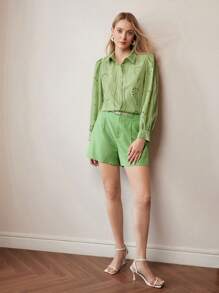MOTF PREMIUM EYELET EMBROIDERY BUTTON BLOUSE,SPRING/SUMMER - Mint Green - View 7
