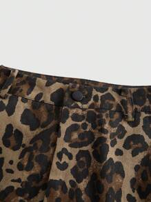 ROMWE 2 件套女士休闲豹纹抹胸和褶皱弹力针织阔腿裤套装 - 彩色 - 查看 6