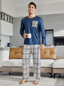 CoupledUp Men's Casual Plaid 2pcs Home Clothes Set, Fall Clothes - Multicolor - View 7