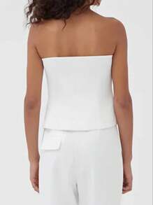 INAWLY Women Button Decor Backless Camisole Elegant Minimalist Blouse - White - View 2