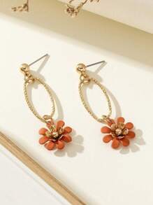 1 对时尚简约花卉耳环，适合日常佩戴 - 橘色 - 查看 2