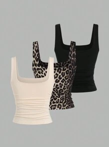 Sweetra 女士夏季休闲百搭方领印花T恤女式上衣 - 彩色 - 查看 2