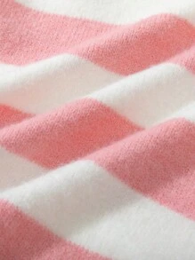 Baby Girl Long Sleeve Striped Mid-Length Mermaid Hem Sweater Dress, Pink And White Color Block, Suitable For Casual Wear, Home, Travel, And Party - White - View 3