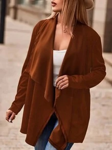 INAWLY Chaqueta casual de manga larga de unicolor con solapas grandes para mujer, para primavera y otoño