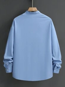 Manfinity Homme Men Single-Breasted Casual Daily Wear Graphic Long Sleeve Casual Shirt, For Work, Husband, Business, For Fall - Blue - View 2