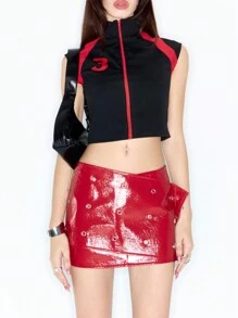 MUSERA Y2K Zip Up High Neck Racer Tank Top Casual Summer Vacation Spring Summer Rave Fall