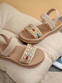 1 双舒适时尚百搭轻便女童平底凉鞋 - 米色 - 查看 5