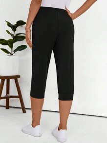 EMERY ROSE Pantalones capri para mujer con estampado de calavera, patrón de henna, loto y floral acuarela con bolsillo y detalle delantero de lazo