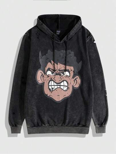 Street Life Sudadera con capucha casual para hombres con estampado de copos de nieve y dibujos animados