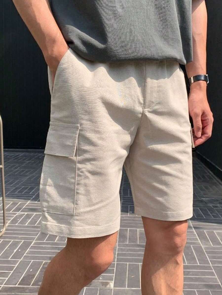 Manfinity Dauomo Men's Solid Cargo Pocket Bermuda Shorts - Khaki - View 1