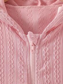 SHEIN Áo khoác vải jacquard hai mảnh đơn giản, giản dị, có mũ trùm đầu, vai thẳng, tay dài, màu trơn, phù hợp cho bé gái, mặc hàng ngày - Nhiều màu - Xem 5