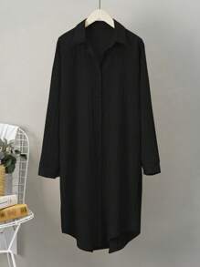 Omancia SHEIN LUNE Pleated Long Button Down Oversized Women Black Shirts,Teacher Shirts Fall Cloth For Women - Black - View 3