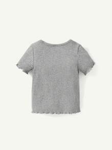Cozy Pixies 4 件套女婴纯色圆领荷叶边袖上衣和裤子套装 - 灰色 - 查看 2