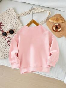 SHEIN Heart Cat Print, Young Girls Casual Daily Cozy Knitted Long Sleeve Sweatshirt, Suitable For Autumn Winter - Pink - View 2