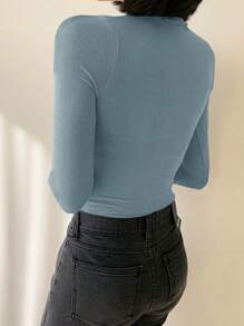 DAZY Women's Turtleneck Long Sleeve Fitted Elegant Gentle Elegant Solid Simple T-Shirt,Fall Women Clothes - Blue - View 5