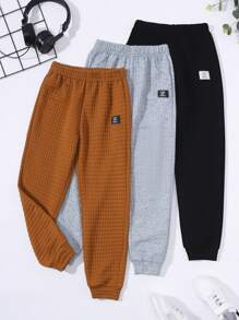SHEIN Bộ 3 quần chạy bộ họa tiết lưới tổ ong cho bé trai tuổi teen, Nâu/Xám/Đen, Thích hợp cho mùa thu/đông, Ấm áp và thoải mái, Lý tưởng cho trường học/gia đình/ngoài trời/tiệc tùng/sinh nhật, Phong cách cổ điển và đa năng - Nhiều màu - Xem 1
