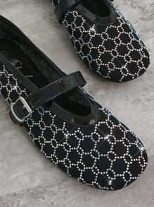 SHUZIA Cross Strap Black Mesh Ballerina - Black - View 5