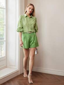 MOTF PREMIUM EYELET EMBROIDERY BUTTON BLOUSE,SPRING/SUMMER - Mint Green - View 5