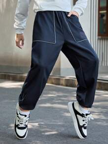 SHEIN Tween Boy Reflective Stripe & Pocket Design 2pcs Long Pants Set, Casual - Multicolor - View 7